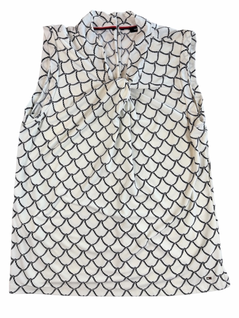 Tommy Hilfiger Rope Print Sleeveless Blouse Twisted Knot V-Neck Nautical